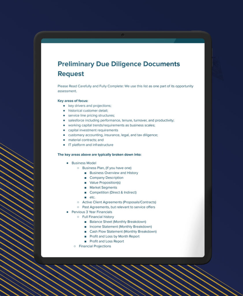 Preliminary Due Diligence PDF file - M&A Email Course